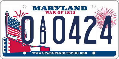 MD license plate 0AD0424