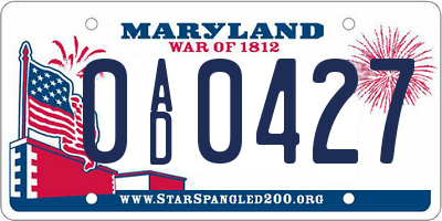 MD license plate 0AD0427