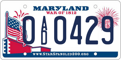 MD license plate 0AD0429