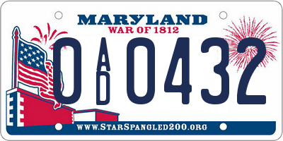 MD license plate 0AD0432