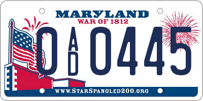 MD license plate 0AD0445