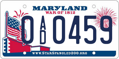 MD license plate 0AD0459