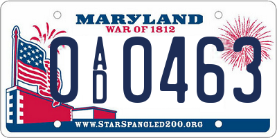 MD license plate 0AD0463
