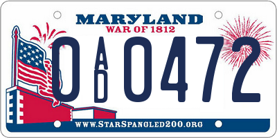 MD license plate 0AD0472