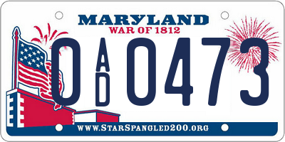 MD license plate 0AD0473