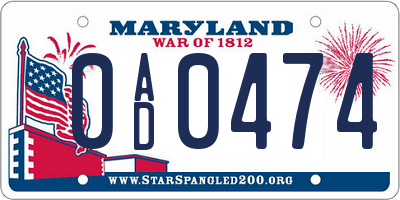 MD license plate 0AD0474
