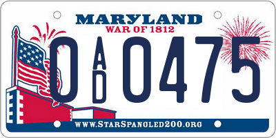 MD license plate 0AD0475