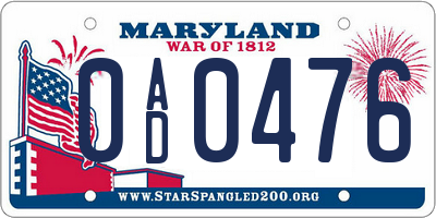 MD license plate 0AD0476