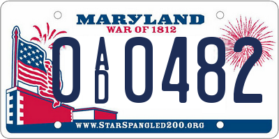 MD license plate 0AD0482