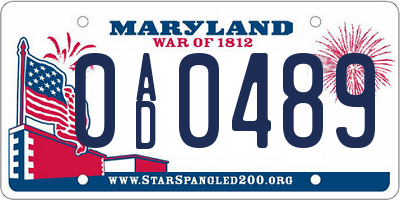 MD license plate 0AD0489