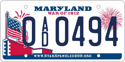 MD license plate 0AD0494