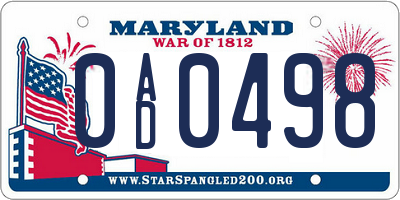 MD license plate 0AD0498