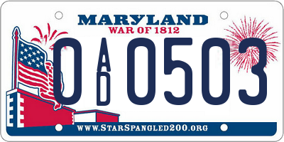 MD license plate 0AD0503