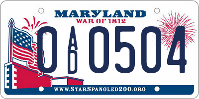 MD license plate 0AD0504