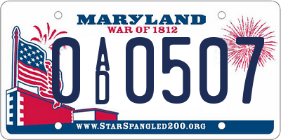 MD license plate 0AD0507