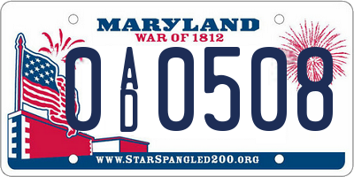 MD license plate 0AD0508