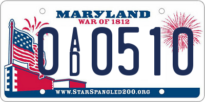 MD license plate 0AD0510