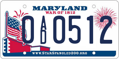 MD license plate 0AD0512