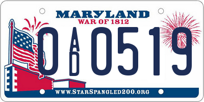 MD license plate 0AD0519