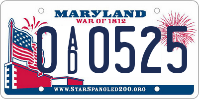 MD license plate 0AD0525