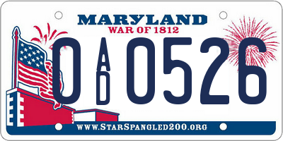 MD license plate 0AD0526
