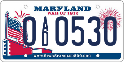 MD license plate 0AD0530