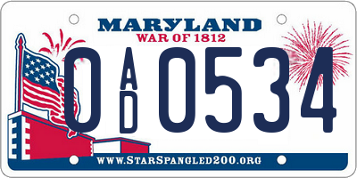 MD license plate 0AD0534