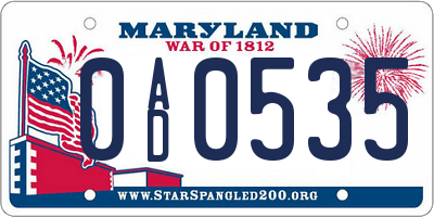 MD license plate 0AD0535