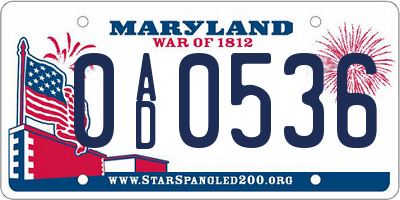 MD license plate 0AD0536