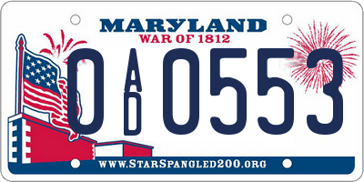 MD license plate 0AD0553