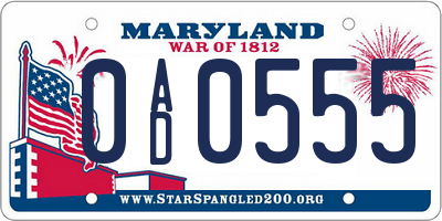 MD license plate 0AD0555
