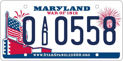 MD license plate 0AD0558