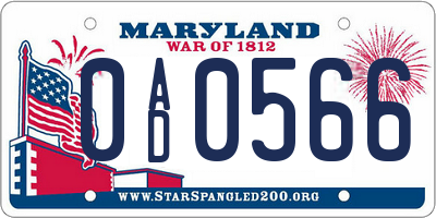 MD license plate 0AD0566