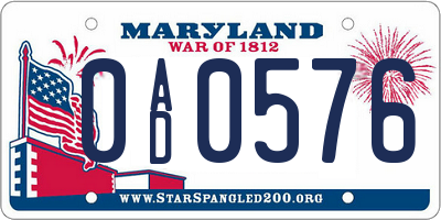 MD license plate 0AD0576