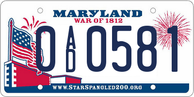 MD license plate 0AD0581