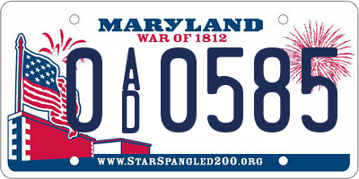 MD license plate 0AD0585