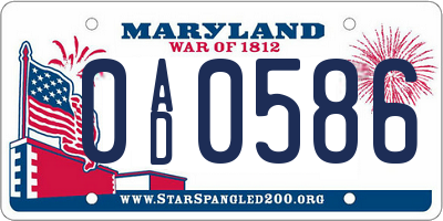 MD license plate 0AD0586