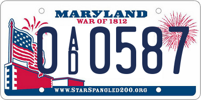 MD license plate 0AD0587