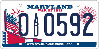 MD license plate 0AD0592