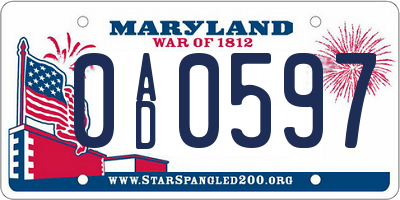MD license plate 0AD0597