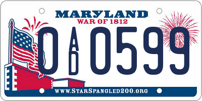 MD license plate 0AD0599