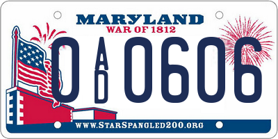 MD license plate 0AD0606