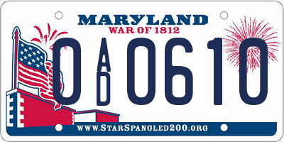 MD license plate 0AD0610