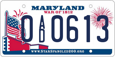 MD license plate 0AD0613
