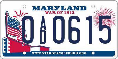 MD license plate 0AD0615