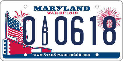 MD license plate 0AD0618