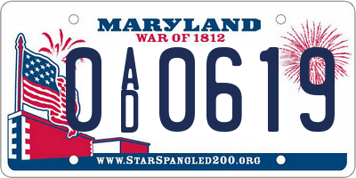 MD license plate 0AD0619