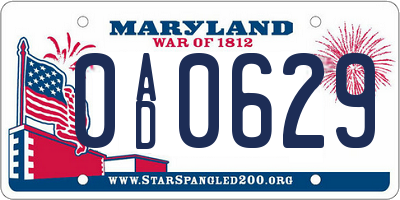 MD license plate 0AD0629