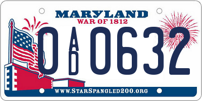 MD license plate 0AD0632