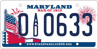 MD license plate 0AD0633